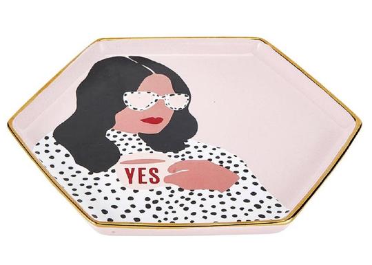 Yes, Girl Hexagon Mug & Saucer Set in Pink