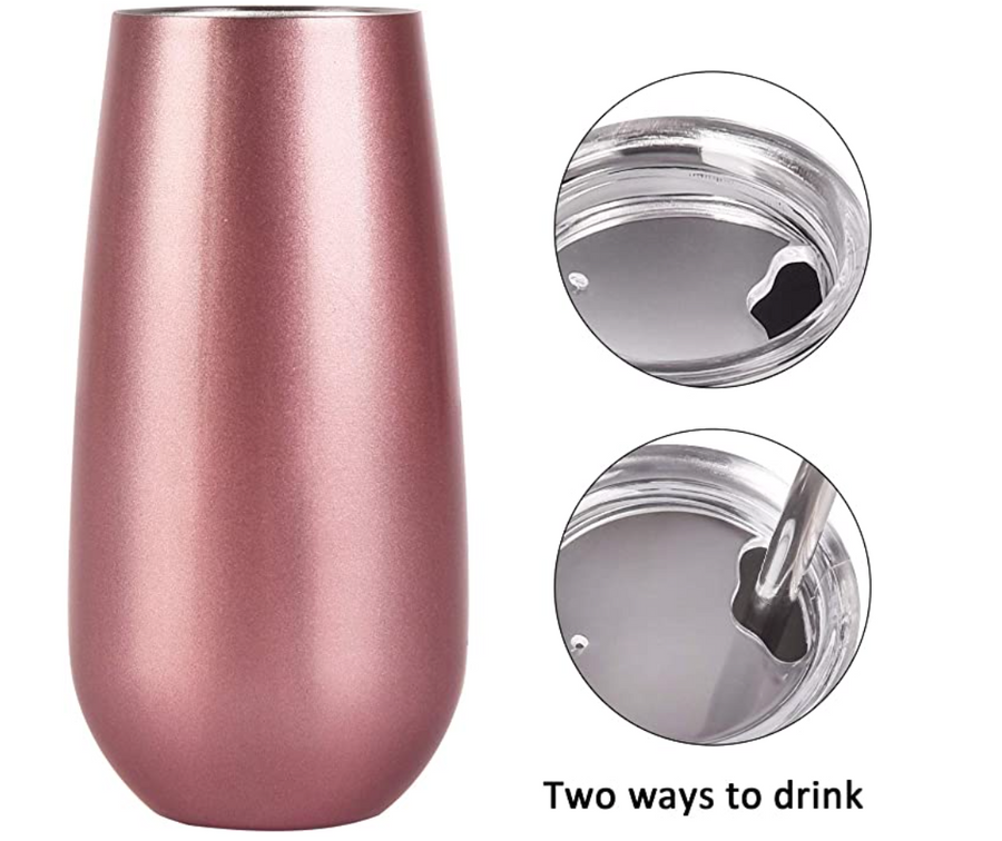 Rose Gold Stemless Double Insulated Wine Flute Tumbler